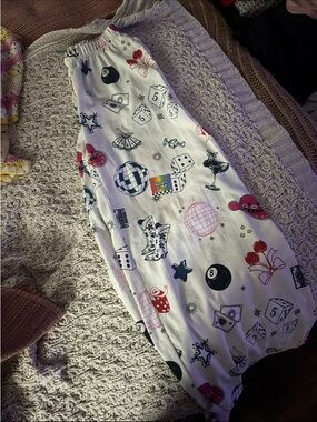 Cream Wide-Leg Printed Pants